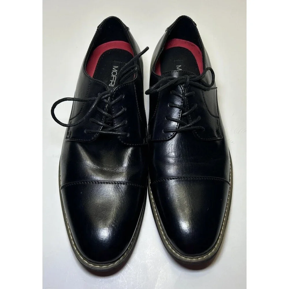 MOFRI Dress Shoes Men's Size 11 Black Faux Leather Cap Toe Lace Up OTCANDY18